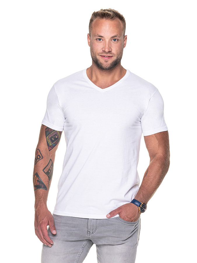 Бяла Тениска с къс ръкав - V neck с печат по поръчка