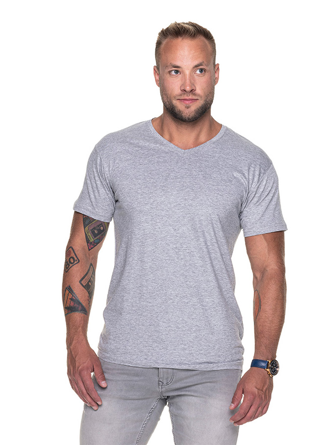 Меланж Тениска с къс ръкав - V neck с печат по поръчка